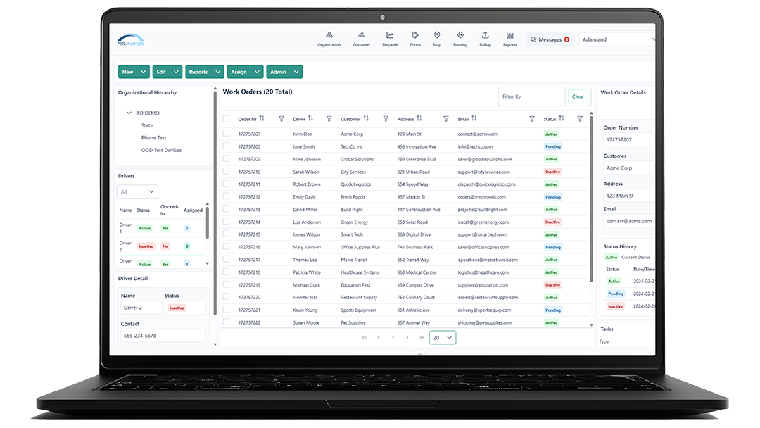 laptop-work_order_list Work orders informing assignments and route optimization is key to field operations software.