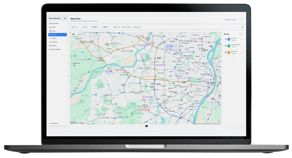 Archlogix Route Optimizer showing optimized routes in SmartWorks.